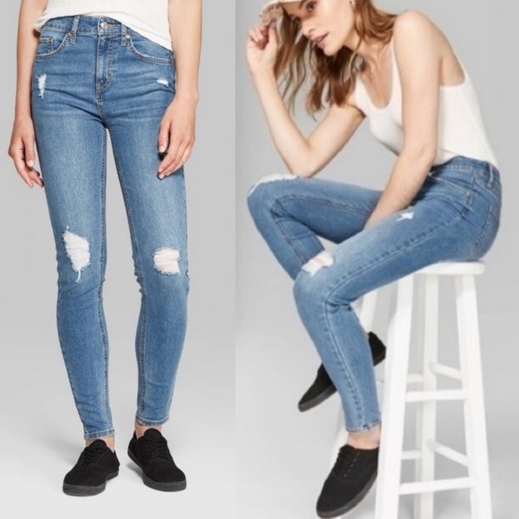 Wild Fable High Rise Skinny Medium Wash Distressed Jeans - Picture 2 of 12